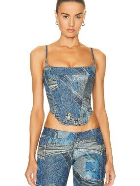 Miaou Love Plus Size Denim Print Corset Top
